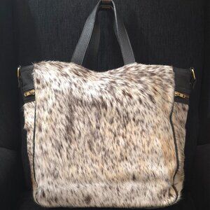 Speckled Cowhide Large Tote Bag with Leather Trim